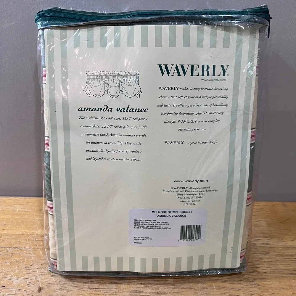 Vtg Waverly Amanda Valance Melrose Stripe Sorbet Green Red 79x16 Lined New